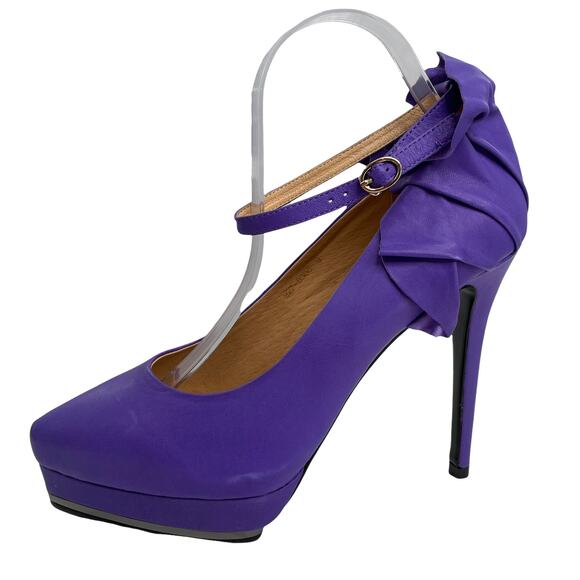 Bella Belle Purple Ankle Strap Platform Ruffle Back Party Stiletto Heels 9 - Picture 1 of 11